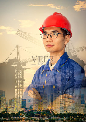 多重曝光,亞洲人,建筑,工程師,建筑業